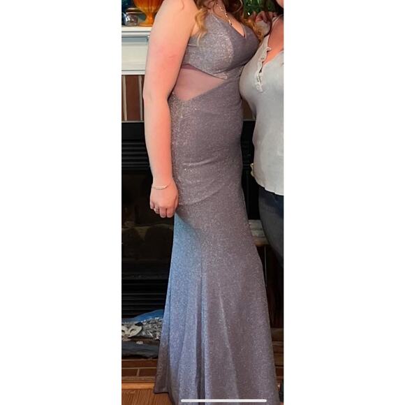 Light Blue Sparkle Prom Dress Formal Sz 10 V-neck Side Slit Maxi 90s Y2K Style - Picture 4 of 14